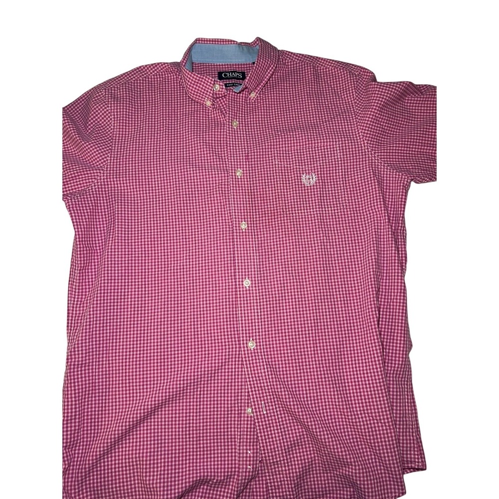 Chaps Pink White Check Button Down Shirt Short Sleeve Preppy Casual Men's Large‎